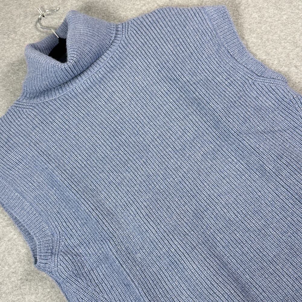 Emory Park Womens Small Blue Ribbed Turtleneck Sweater Vest Split Back NWT